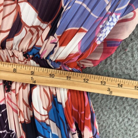 Molly Bracken Dress Womens Small Multi Floral Mini Blouson Knife Pleats Button - Picture 10 of 13